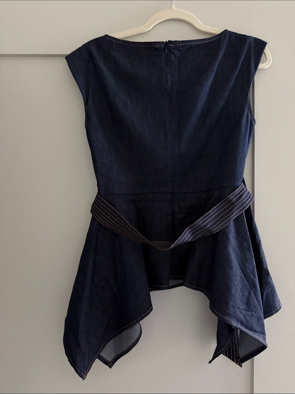 Commense Dark Indigo Denim Peplum Top with Belted Ring - Picture 4 of 4